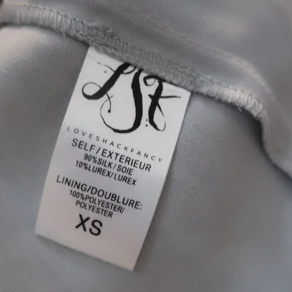 Womens LoveShackFancy Pale Blue Metallic Gold Silk Floral Mini Popover Dress XS - Picture 15 of 15